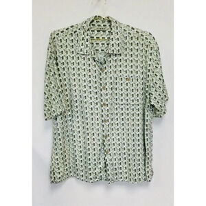 Vintage Summa Mens White‎ Green Printed Short Sleeve Button-Down Shirt Size XL